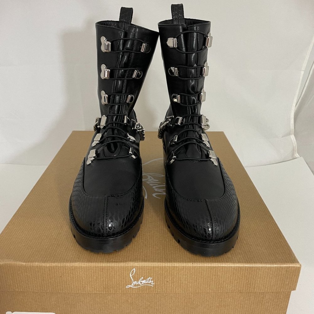 CHRISTIAN LOUBOUTIN $1395 NIB BLACK HORSE BOOTS 35